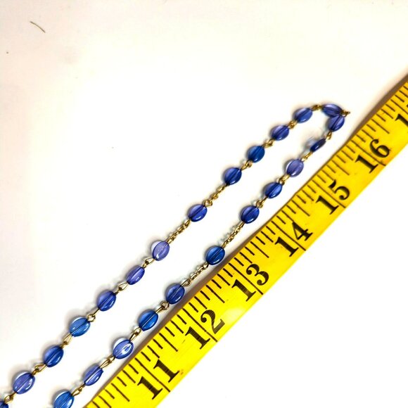 Vintage Miraculous Mary Blue Lucite Gold Tone Rosary Necklace Prayer Beads - Picture 6 of 6